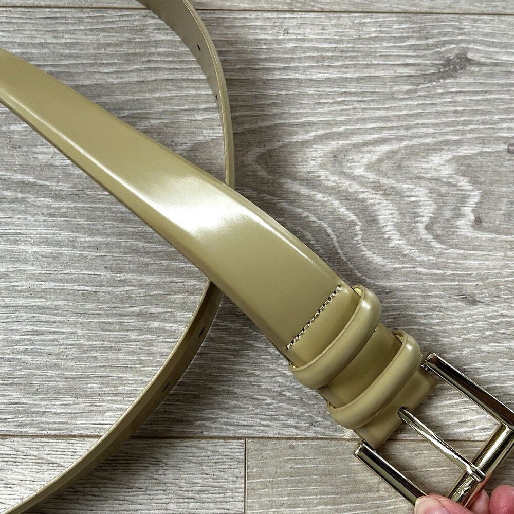 J.Crew Wide Belt Spazzolato Leather Size Medium Cream Gold Buckle Genuine - Picture 6 of 6